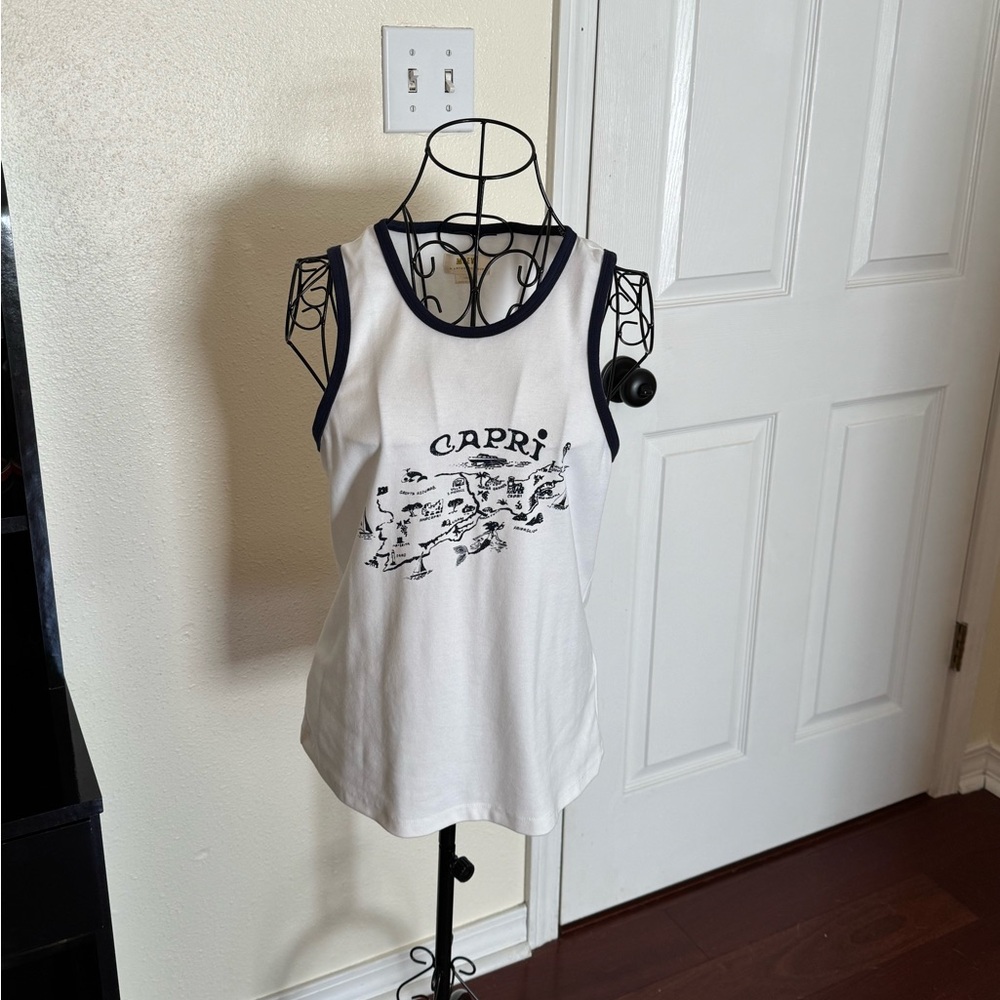Anthropologie Maeve White Tank with Navy Accents